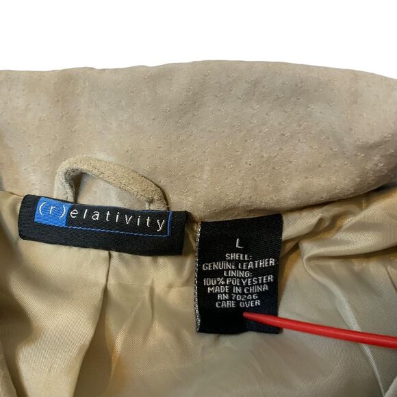 (r)elativity Large Suede Biker Style Jacket Beige Modern Barn Chore - Picture 3 of 6
